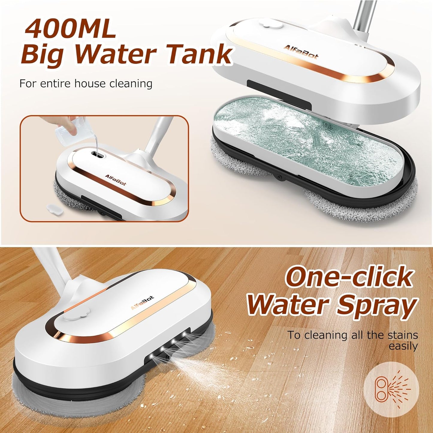 ⚡ AlfaBot S2 Electric Mop – Cordless, LED & Sprayer, 120-minute Battery Life 🧼✨