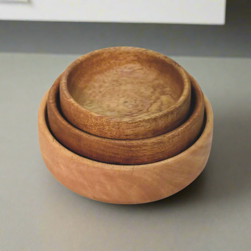 3 Solid Wood Fruit Bowls